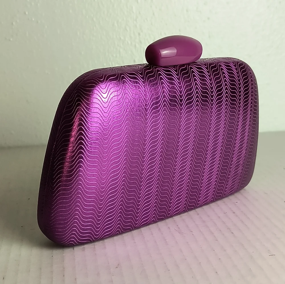Exquisite Abstract Wave Pattern Evening Clutch Bag Purple Metal Strap